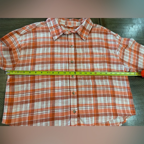 American Eagle Outfitters Orange Plaid Button Down Crop Top Blouse Size Medium - Picture 11 of 16